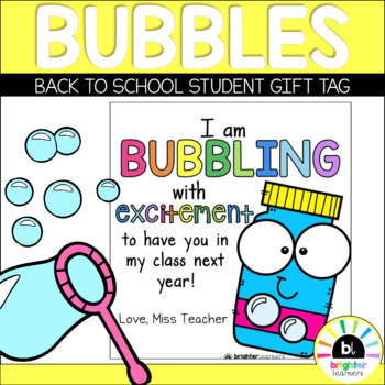 Preview of Bubbles Student Gift Tag | Back to School Gift | Transition Gift