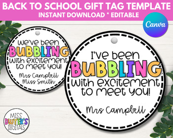 Preview of Bubbling with Excitement Back to School Gift Tag Editable Template for Bubbles