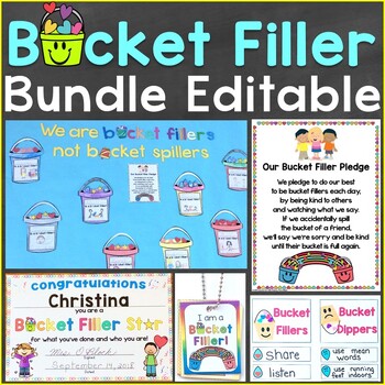 Preview of Bucket Filler Bundle (Activities, Bulletin Board, Class Pledge, Awards, Tags)