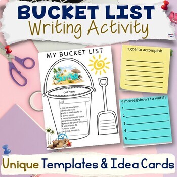 Preview of Summer Bucket List Craft, Fun SEL Writing Activity Packet ALL YEAR Templates