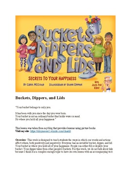 Preview of Buckets, Dippers, & Lids - Class Meeting Book Lesson - Impact of Words + Actions