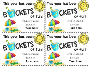 Preview of Buckets of Fun! End of the Year Gift Tags EDITABLE
