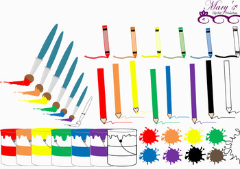 Preview of Buckets of Paint, Paintbrushes - Clip Art
