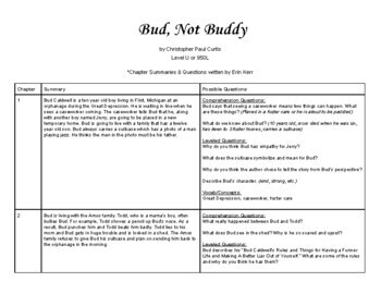 Preview of Bud, Not Buddy- Chapter Summaries & Leveled Questions