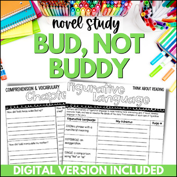 Preview of Bud Not Buddy Novel Study - Bud Not Buddy Comprehension Questions and Activities