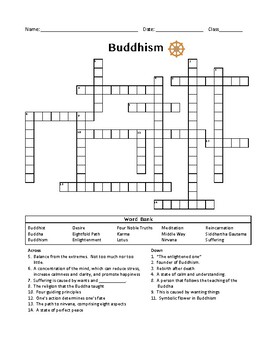 Buddhism Crossword Puzzle by 3 Little Owls TPT