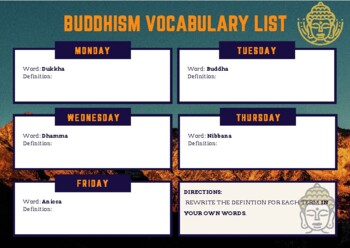 Preview of Buddhism Vocabulary Worksheet