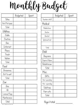 simple monthly budget worksheet