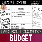 Budget Worksheet and Activity Unit Consumer Math Life Skil