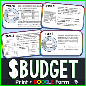 Preview of Budget Task Cards Personal Finance Activity - print and digital