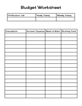 Preview of Budget Worksheet