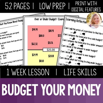 Preview of Budget Lesson Unit Worksheet Activities.Functional Life Skills Special Education