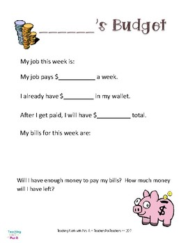 creating a personal budget lesson plan