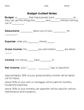 Preview of Budgeting Guided Notes