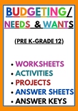 Budgeting/ Needs and Wants  Worksheets, Activities,Project