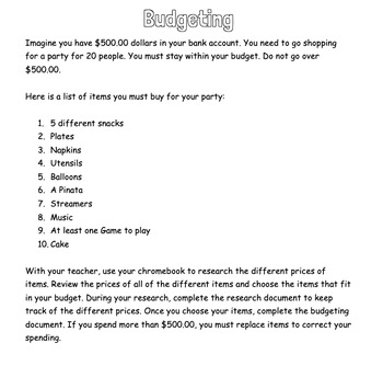 Preview of Budgeting Project