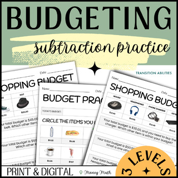 Preview of Budgeting Shopping Worksheets | Digital & Print | Subtraction | 3 Levels