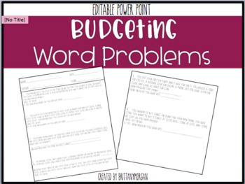 Preview of Budgeting Word Problems Worksheet