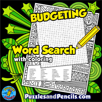 Preview of Budgeting Word Search Puzzle with Coloring Activity | Financial Literacy