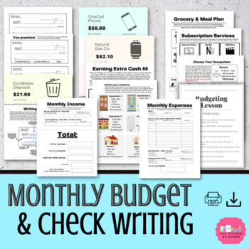 Preview of Budgeting and Check Writing Lesson | Monthly Budget Activity & Worksheets