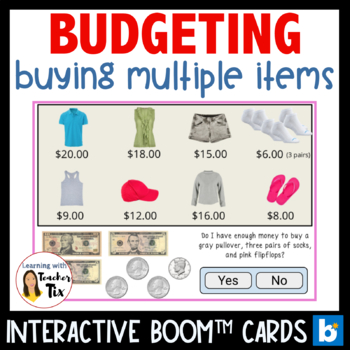 Preview of Budgeting money and buying multiple items using dollar bills & cents Boom™ cards