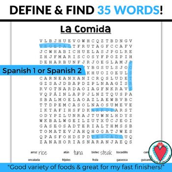 spanish food word search la comida by senora lee for the