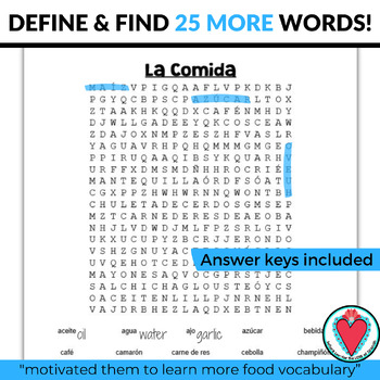 spanish food word search by senora lee for the love of