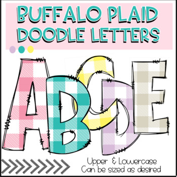 Preview of Spring * Easter * Buffalo Plaid Pastel - Bulletin Board Doodle Alphabet & Number