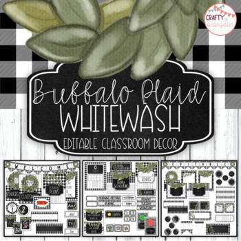 Preview of Buffalo Plaid Whitewash - Editable Classroom Decor