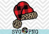 Buffalo Plaid and Cheetah Print Santa Hat SVG and PNG Digi