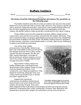 Preview of Buffalo Soldiers: Informational Text, Images, and Assessment
