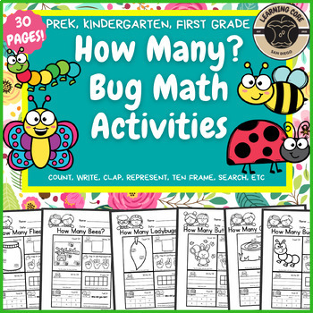 Preview of Bug Insect Math Worksheets Counting for PreK Kindergarten First TK UTK Spring