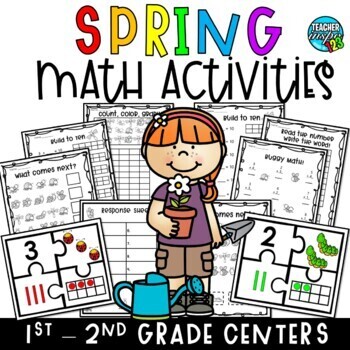 Preview of Spring Math Worksheets Morning Work Centers, 1st Grade Math Spiral Review, March