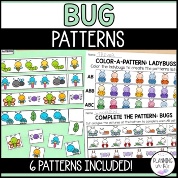 Preview of Bug Patterns Kindergarten Math Center | Worksheets and File Folder Game