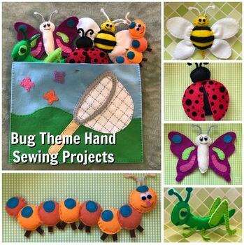 Preview of Bug Theme Hand Sewing-Butterfly, Bee, Ladybug, Grasshopper, Caterpillar Patterns