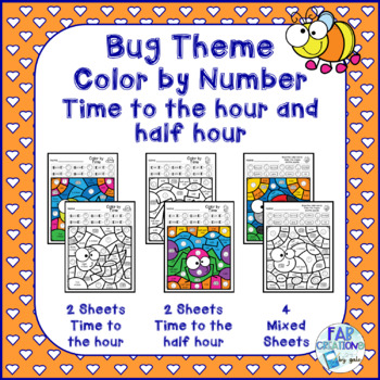 Preview of Bug Themed Color by Number Time to the Hour and Half Hour
