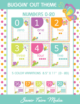 Preview of Bug Themed Numbers With Dots and Words For Counting, 0-20