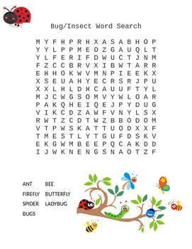 Bug Word Search For Kids