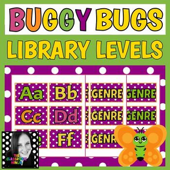 Preview of Buggy Bugs Classroom Decor Editable Library Levels A-Z and Genre Labels