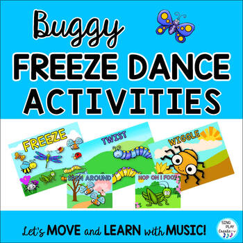 Preview of Buggy Freeze Dance Movement Activity Posters, Cards: Preschool, K-2 Music