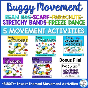 Buggy Scarf, Freeze Dance, BeanBag, Stretchy Band and Movement Activities Bundle