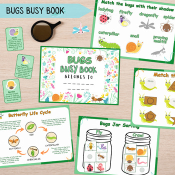 Preview of Bugs Busy Book for Kids, Insects Flashcards, Bugs Fun Facts Nature Study Spring