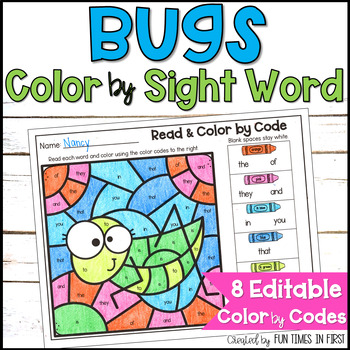 Preview of Bugs Color By Sight Word Coloring Pages Editable - Bugs & Insects Coloring Pages