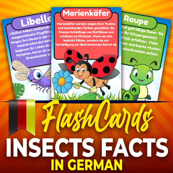 Preview of Bugs, German Fun Facts Flashcards, Posters & Printable cute insects for kids