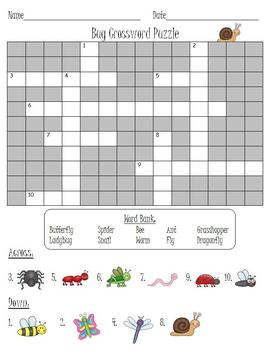 Bugs Insects Crossword Puzzle by The McGrew Crew TPT