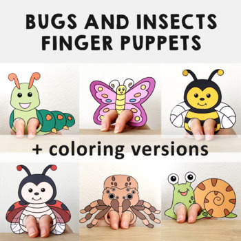 Preview of Bugs Insects Finger Puppets Animal Printable Coloring Paper Craft Activity