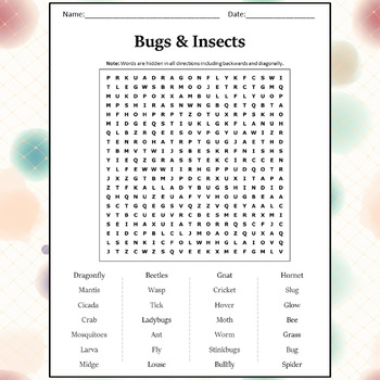 Bugs & Insects Word Search Puzzle Worksheet Activity by Word Search Corner