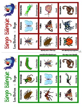 Bugs - Los insectos - Bingo Bilingüe - Bilingual bingo by onlinefreespanish