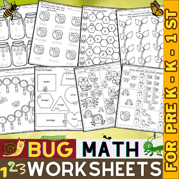 Preview of Bugs Math Worksheets | Spring Insect Activities | Bugs & Insects Math | K - 1st