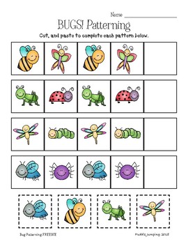 Bugs! Patterning for Preschool and Kindergarten FREEBIE by Puddle Jumping